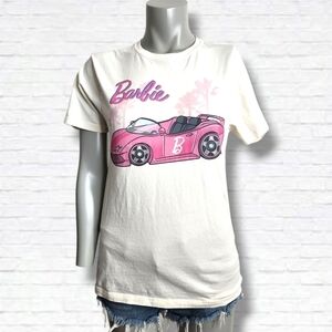 Barbie X Point Zero Pink Convertible Car Graphic Short Sleeve Tee Shirt Size S